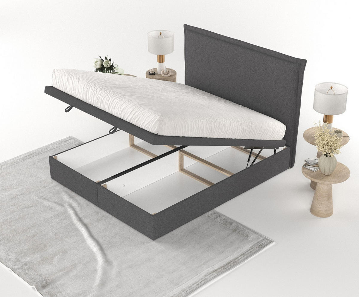POLSTERBETT Eliot mit Stauraum 140/200 cm Anthrazit im Megan Stoff - Anthrazit/Schwarz, Holz/Holzwerkstoff (140/200cm) - AltaBeds