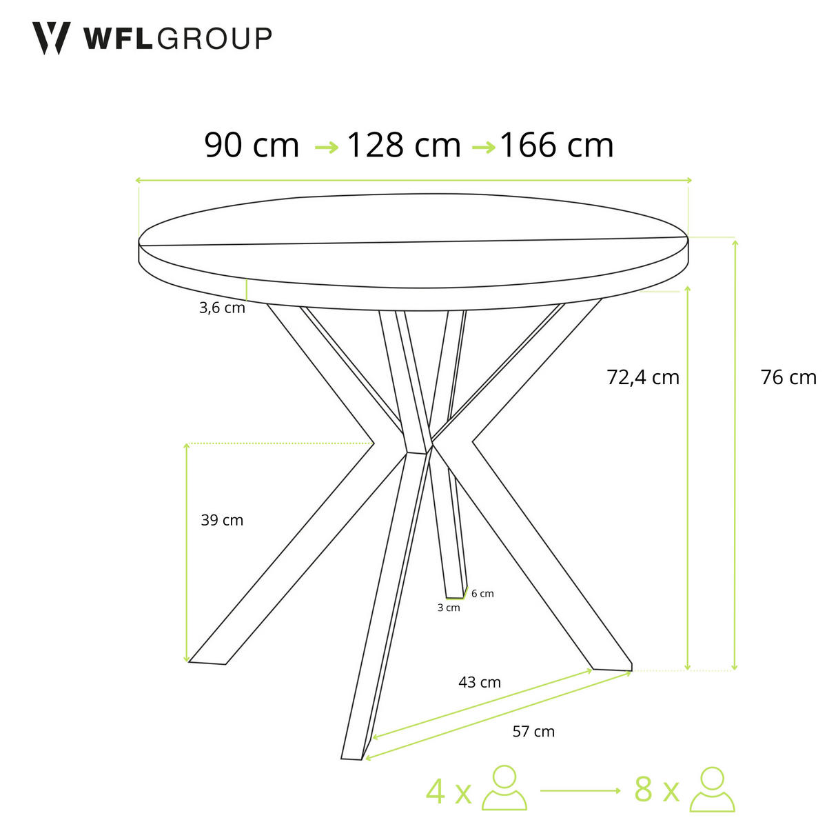 ESSTISCH Dina runder ausziehbarer, Craft Eiche 90-170/90/76 cm - Eiche Wotan/Goldfarben, Holzwerkstoff/Metall (90/90/76cm) - WFL GROUP
