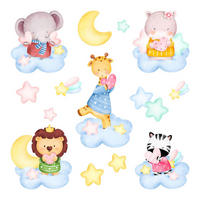 WANDAUFKLEBER 130x199cm - Tiere in den Wolken - Multicolor, Kunststoff (130/199/0.1cm) - Wallfluent