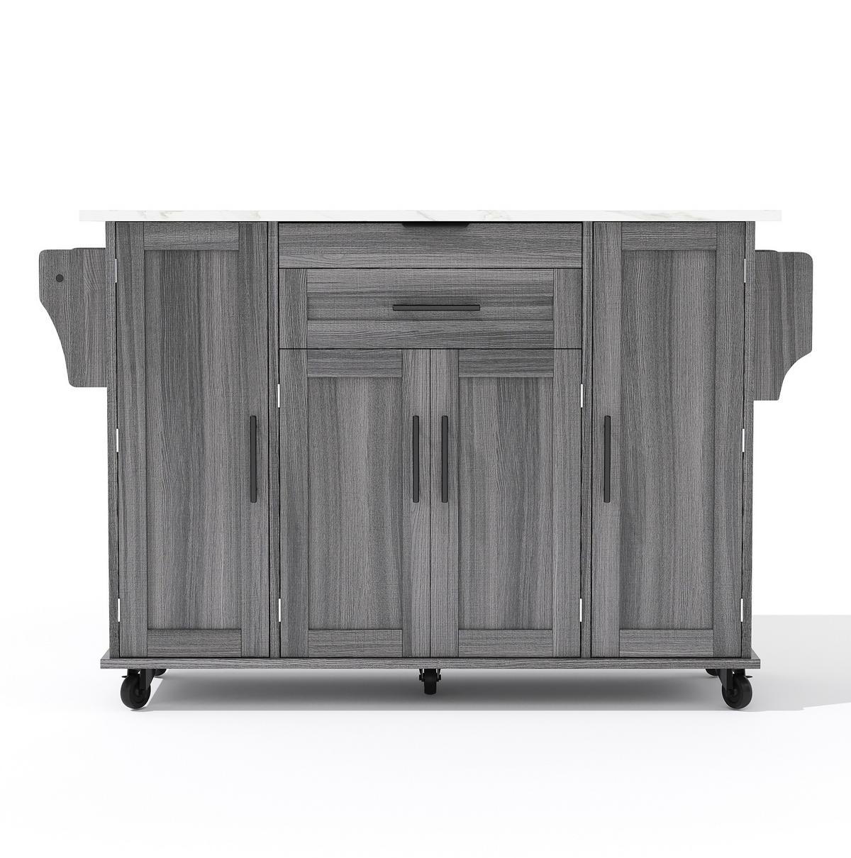 KÜCHENINSEL 136/70/92 cm mit ausziehbarer Arbeitsplatte, 2 Schubladen und Rollen aus MDF, Grau - Grau, Holzwerkstoff (136/92/70cm) - Redom