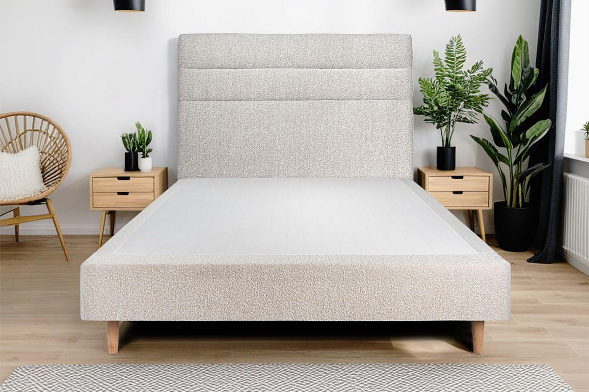 KOPFTEIL Modell Linien – Hellbeiger Bouclé-Stoff 150 cm - Beige, Holz (150/120/10cm) - Sommeil de Plomb