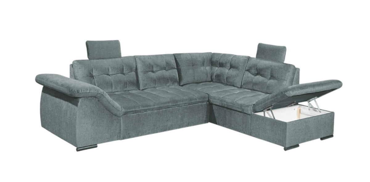 ECKSOFA mit Schlaffunktion und Bettkasten, verstellbare Armlehnen - Blau, Textil (283/217cm) - ed exciting design
