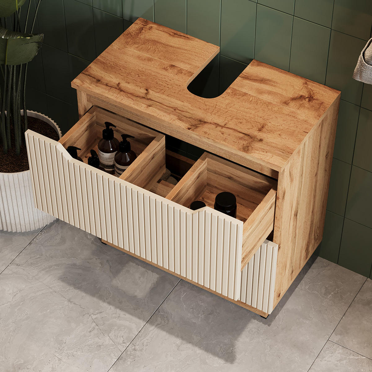 KOUPELNOVÝ NÁBYTEK Lotta Dubový/kašmírový pruhovaný - kašmírová/barva dubu, kompozitní dřevo (59.8/62.5/32cm) - Vicco