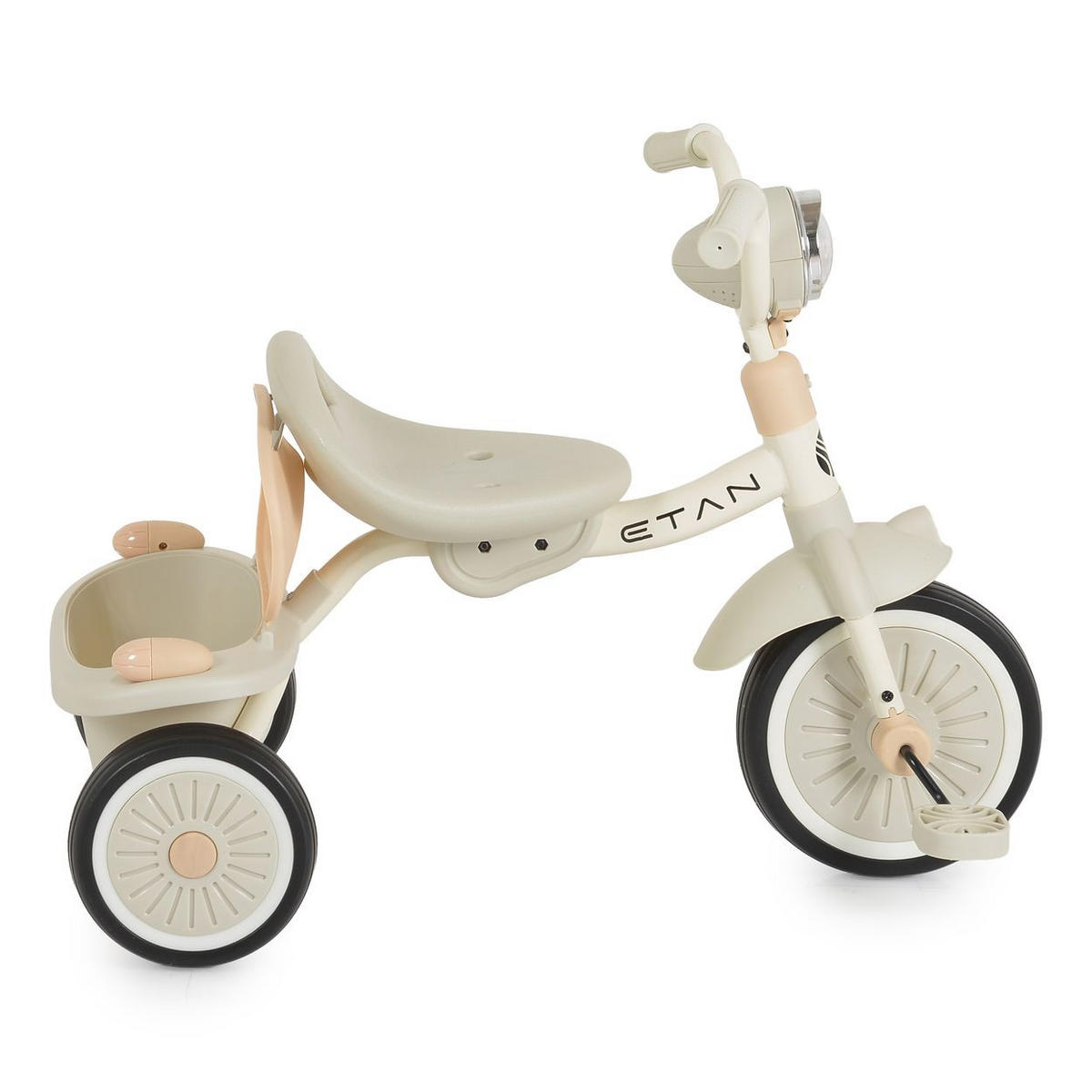 DREIRAD Etan beige EVA-Reifen, Musik, Lichteffekte, Korb, verstellbarer Sitz, faltbar - Beige, Metall (41/38/51cm)