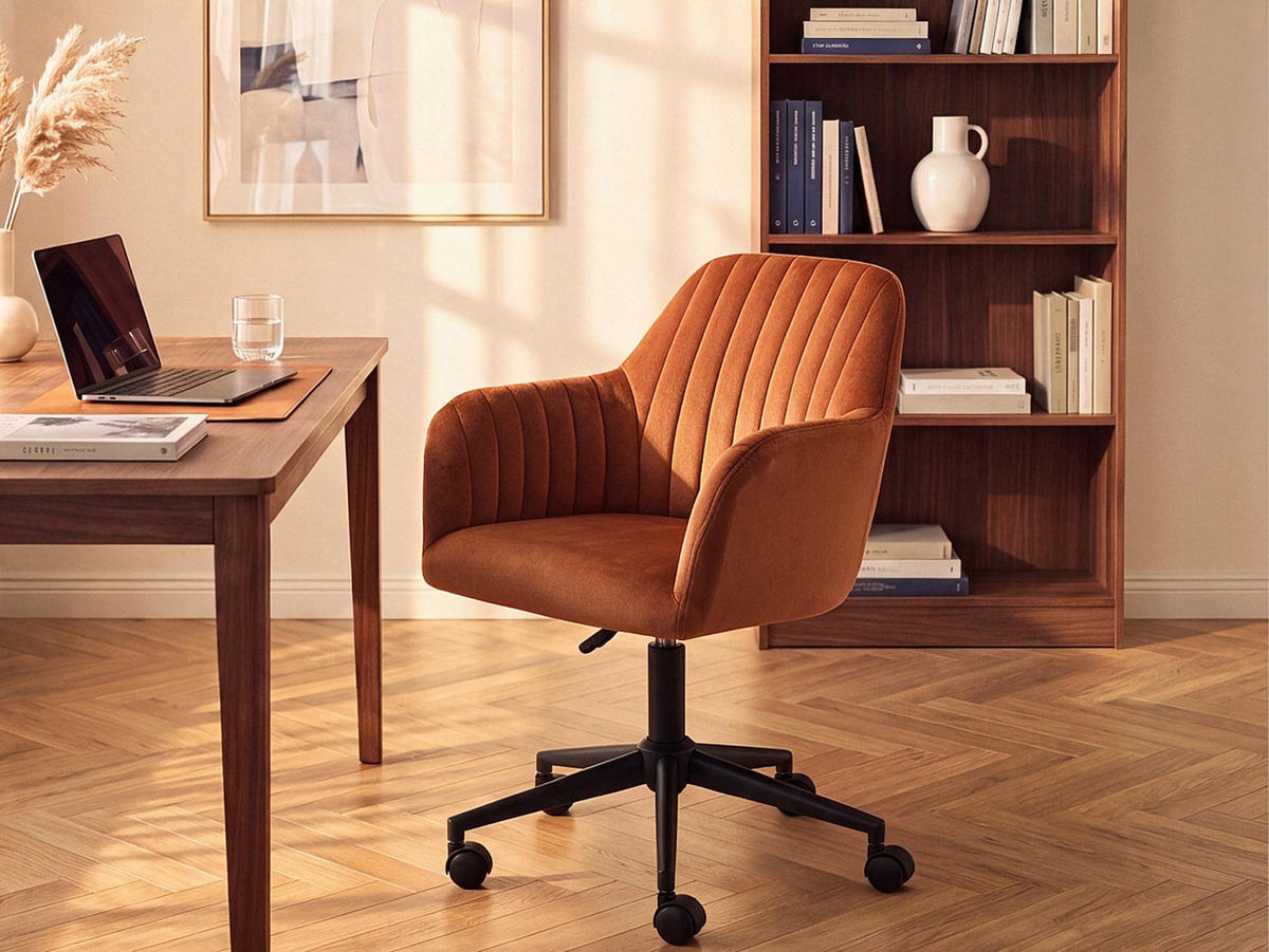 BÜROSTUHL ohne Armlehnen - 59 cm x 61.5 cm - samt - terracotta Eleana - Terracotta, Textil/Metall (59/89/61.5cm) - Vente-Unique