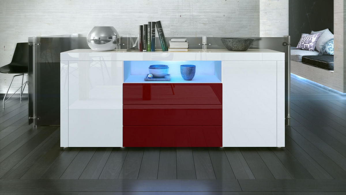 SIDEBOARD Santiago Weiß Hochglanz / Bordeaux Hochglanz - Weiß Hochglanz, Holzwerkstoff (167/72/35cm) - Vladon