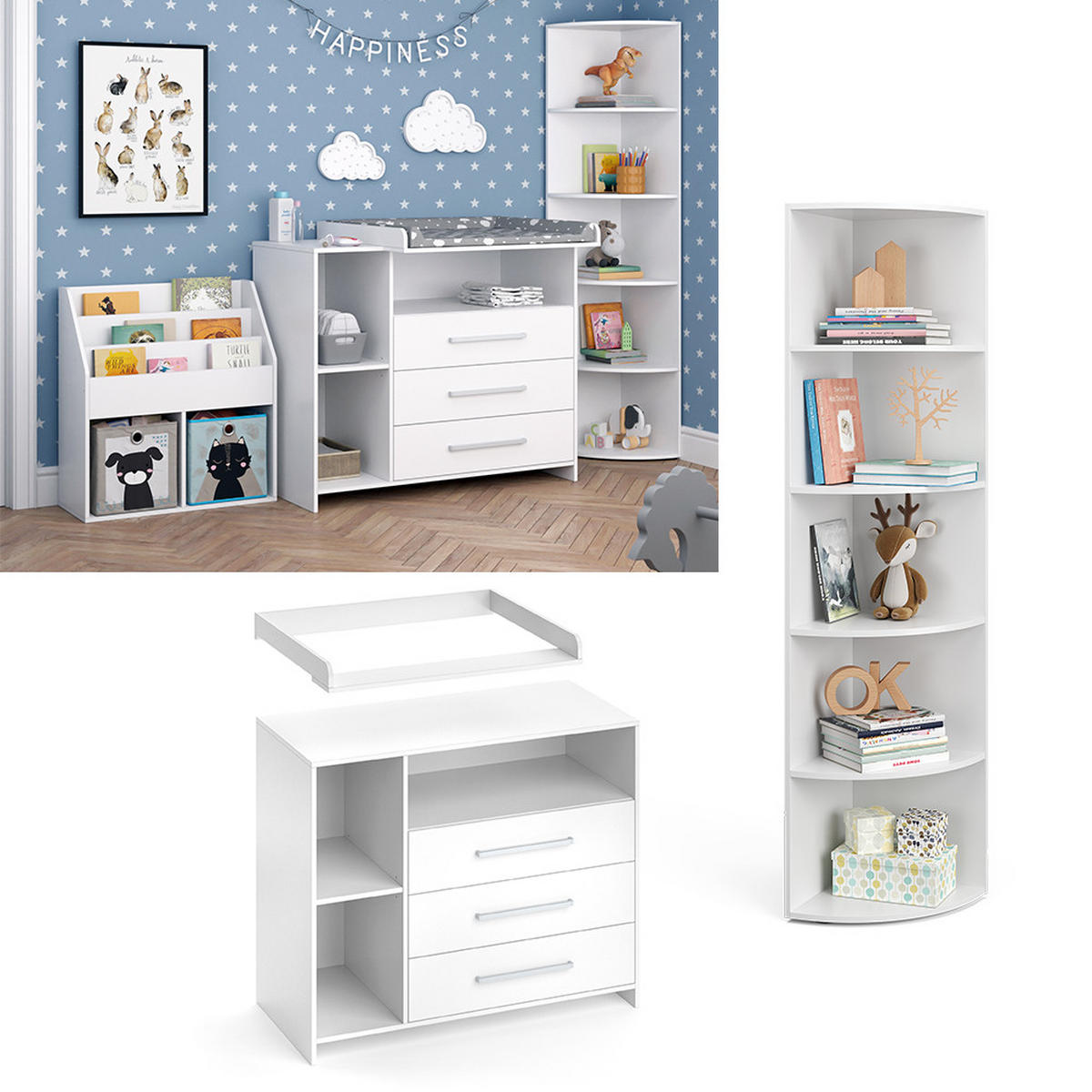 KINDERZIMMER-SET Oskar Weiß 2 Teile mit Wickelkommode und Spielzeugregal - Weiß, Holzwerkstoff (113/100/69.9cm) - Vicco