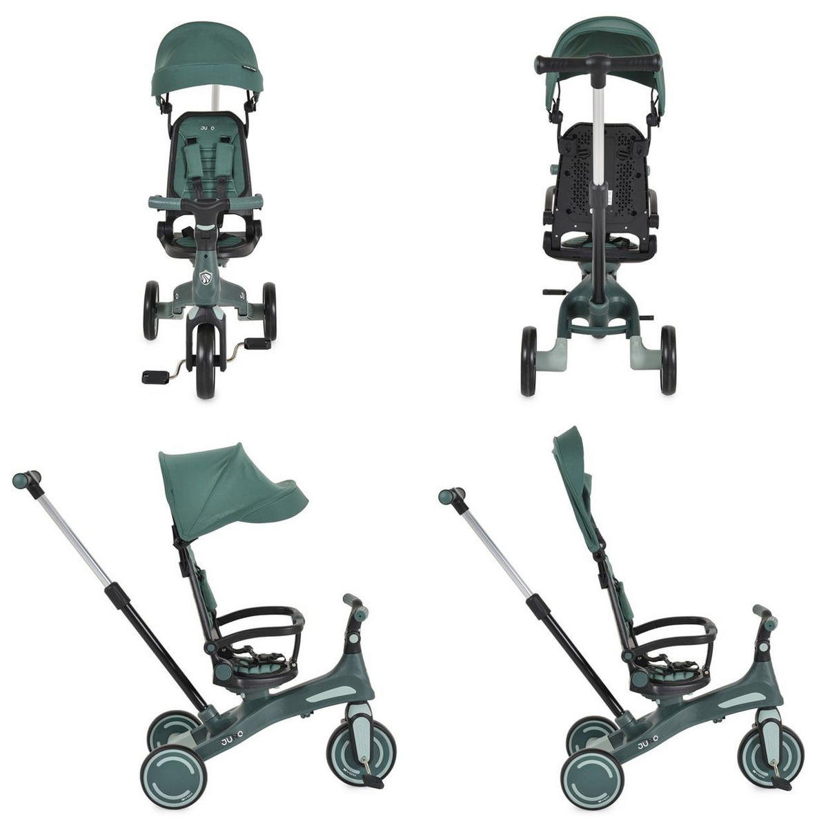 DREIRAD Juno 4 in 1 Laufrad grün Schiebegriff Sitzdrehung Sonnendach - Grün, Metall (72/38/95cm)