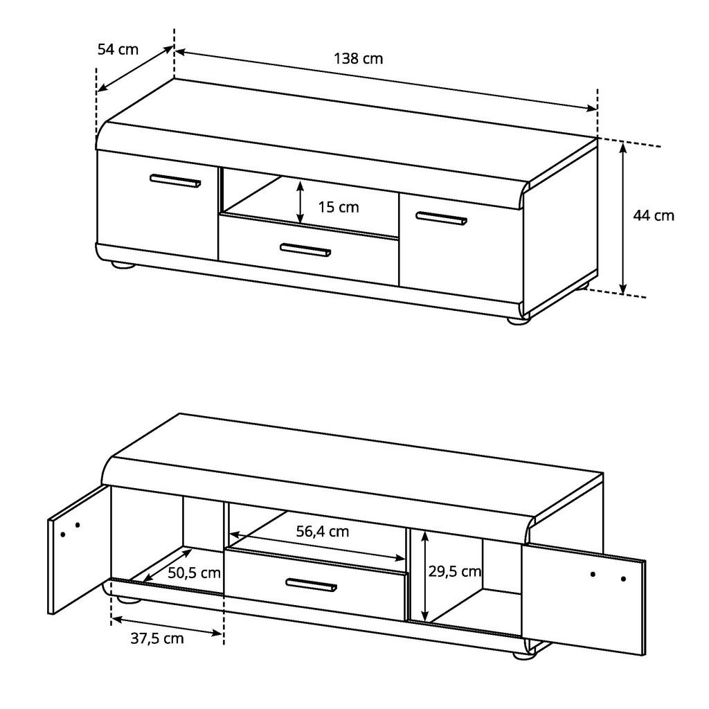 Thumbnail - Komodee Tv-Element, Sonoma Eiche, Glas, Holzwerkstoff, 1 Schubladen, 140x44x54 cm, Wohnzimmer, Wohnwände, Lowboards, Low...