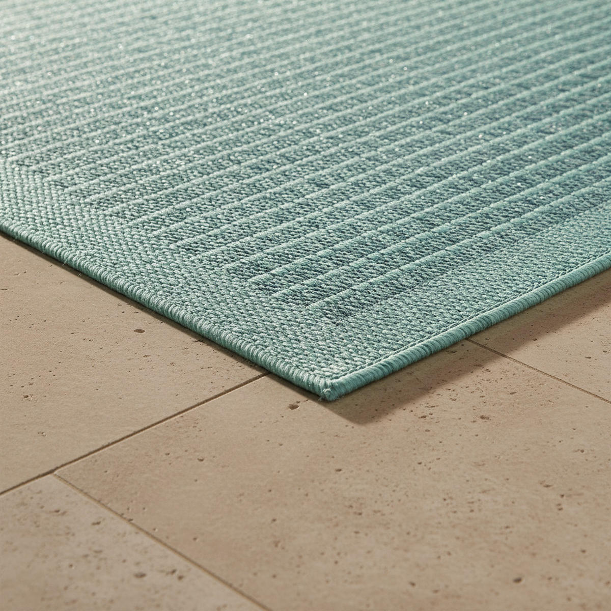 TEPPICH Outdoor Flachgewebe Uni-Farbe Polypropylen Balkon Blau Läufer 80x150 - Blau, Textil (80/150cm) - KADIMA DESIGN