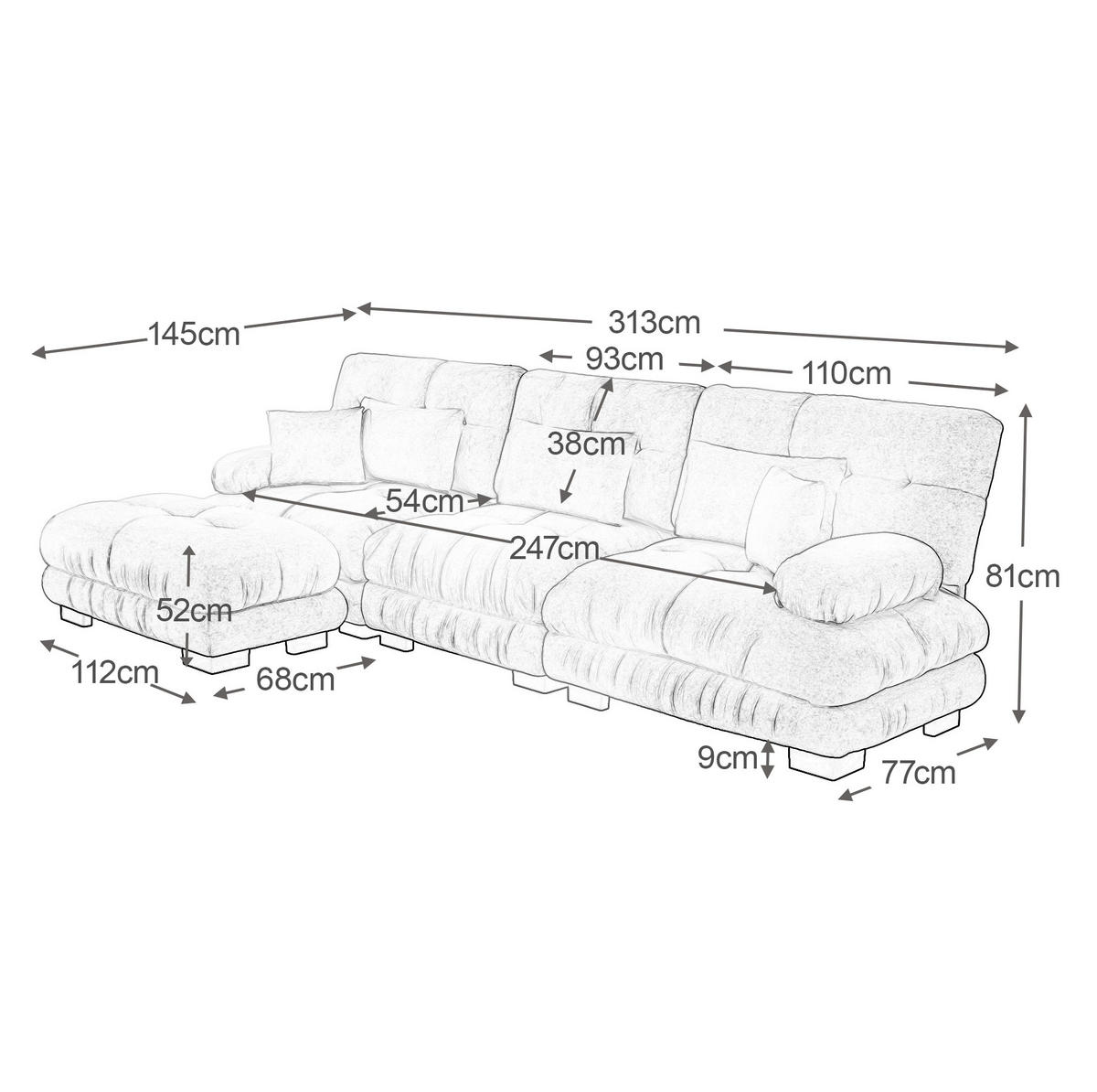 ECKSOFA aus Chenille in Braun mit Ottomane & flexiblem Aufbau - Braun, Textil (145/313cm) - Modfu