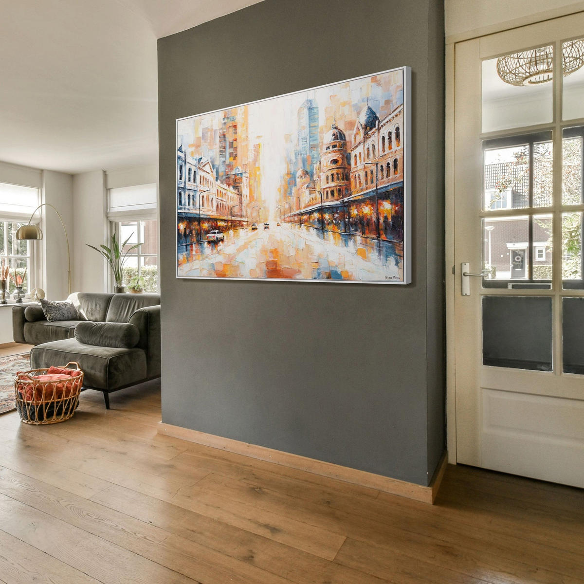 GEMÄLDE Raum und Rhythmus Schattenfugenrahmen Weiß 120x80 cm - Weiß, Holz (120/80cm) - YS-art gallery
