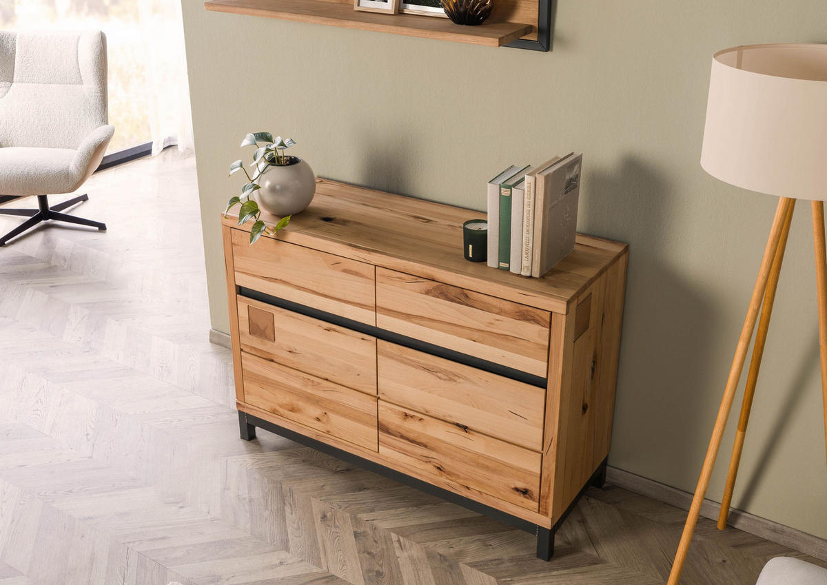 SIDEBOARD Kernbuche 120x45x85 natur geölt VILLANDERS #111 - Braun, Holz (120/85/45cm) - Massivmoebel24