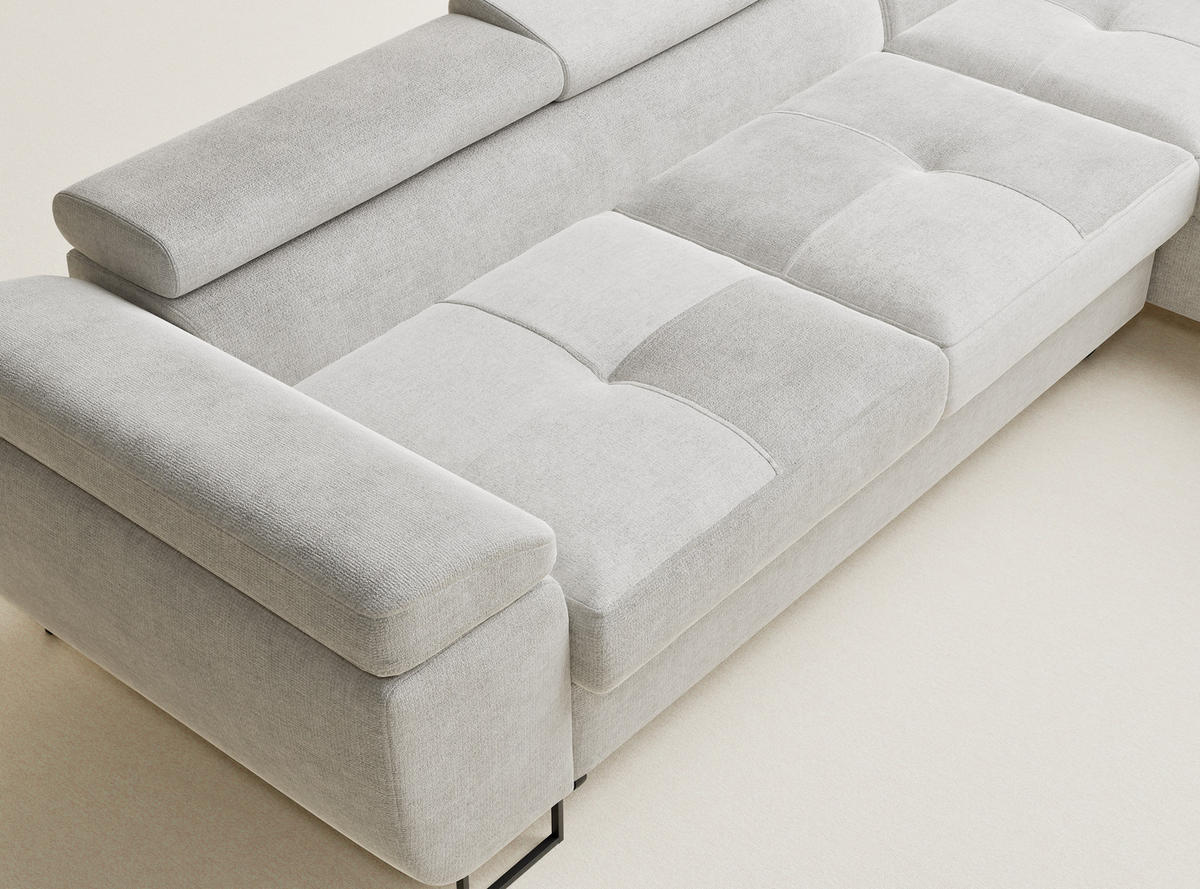 ECKSOFA Concord Beige grau Chenille-Stoff - Rechts Seite - Greige/Schwarz, Holz/Holzwerkstoff (277/203cm) - Maison de Reve