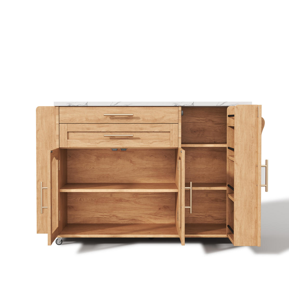 MOBILNI kuhinjski otok 138/70/90 cm prirodna od MDF-a sa sklopivom radnom pločom i kotačima - prirodne boje, drvni materijal (138/90/70cm) - OKWISH