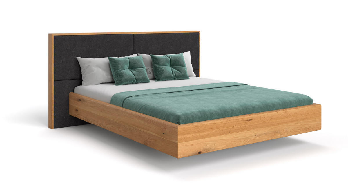 MASSIVHOLZBETT schwebend Dome aus Eiche 180x220 cm, Storm 99 (Schwarz) - Eichefarben/Braun, Holz (180/220cm) - Danzz