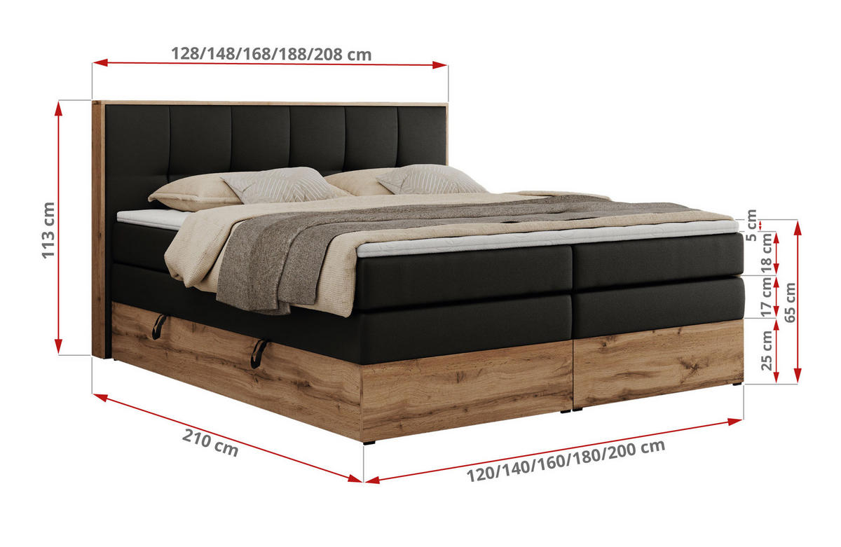 BOXSPRINGBETT ALBERO 1 KING 180/200 Schwarz Kunstleder - H4 - Schwarz, Holz/Textil (180/200cm) - MKS