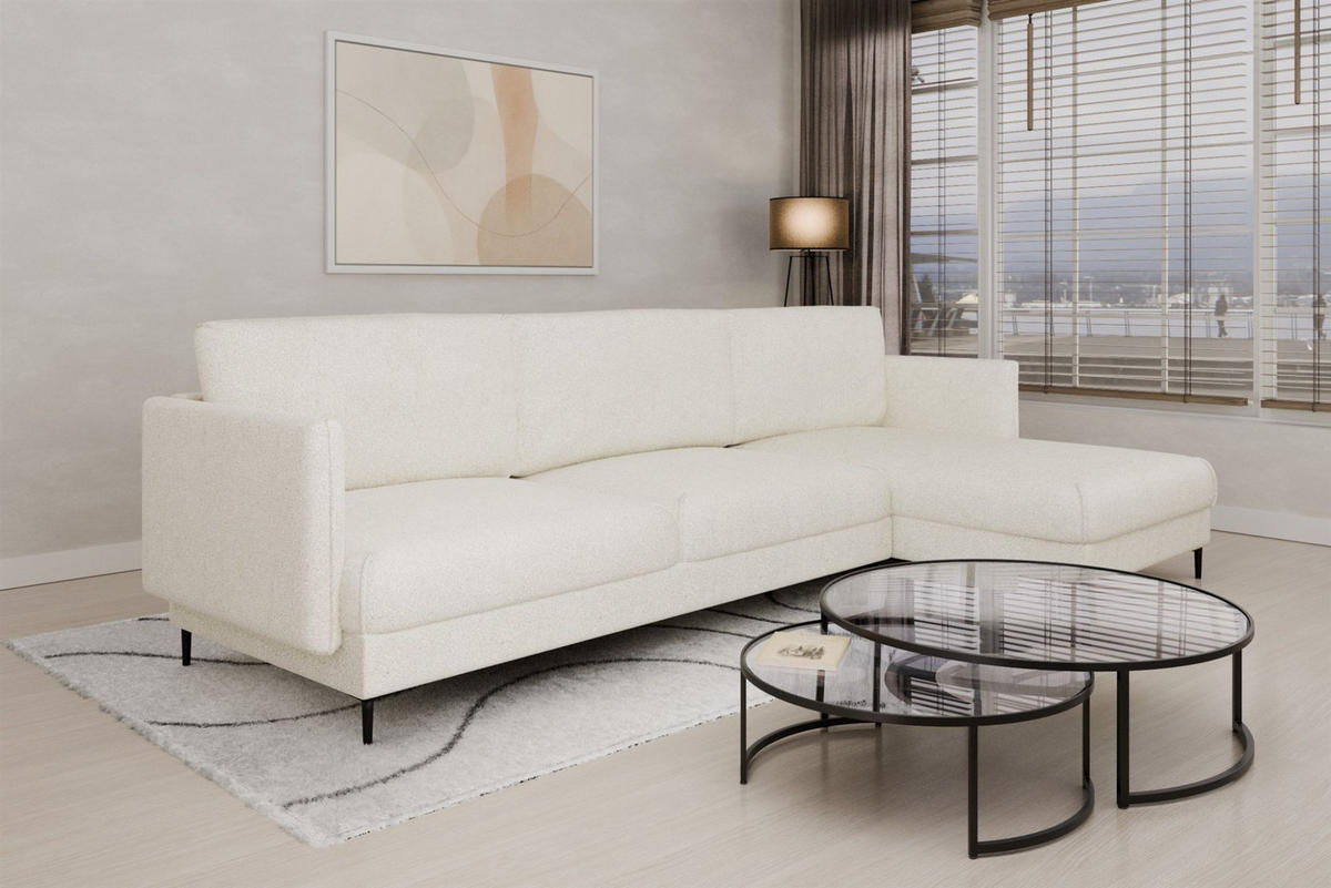 ECKSOFA Helmer In Stoff Baloo - Weiß, Holzwerkstoff/Textil (293/164cm) - Fun Möbel