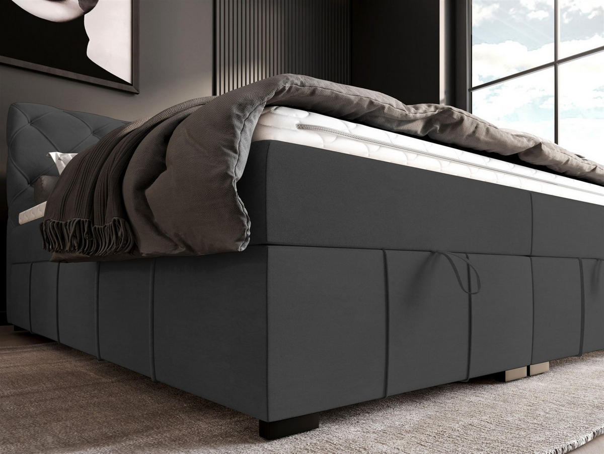 BOXBETT Gisel - Dunkelgrau, Holzwerkstoff/Textil (180/200cm) - Fun Möbel