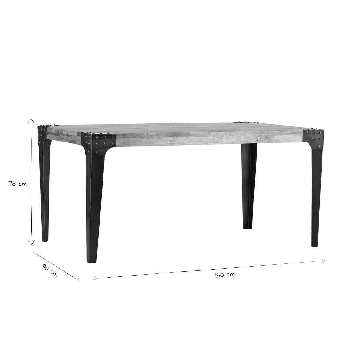 ESSTISCH Industriedesign Stahl und Holz L160 MADISON - Dunkelbraun, Holz (160/90/76cm) - Miliboo