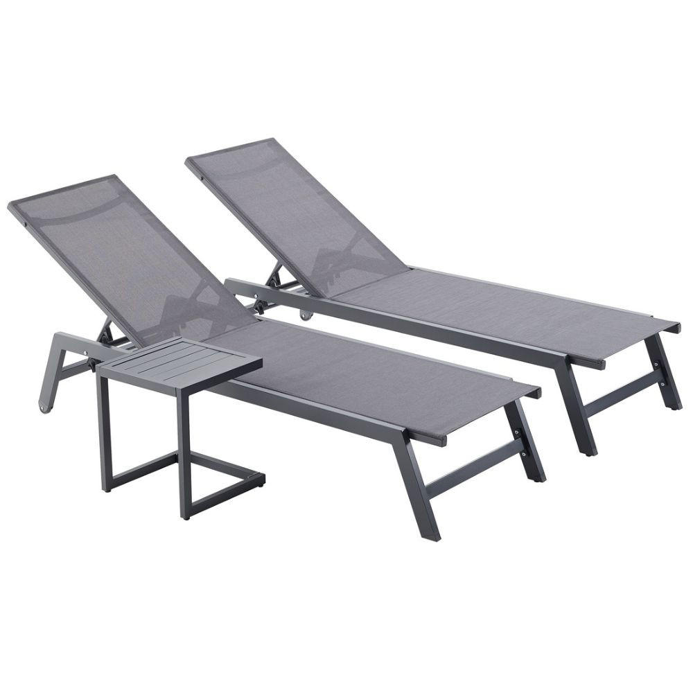 SONNENLIEGE Prato Grau Aus Aluminium Zeitgenössisch 2er-Set Mit Tisch - Grau, Metall (55/92/191cm) - Concept Usine