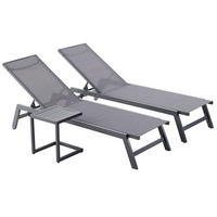 SONNENLIEGE Prato Grau Aus Aluminium Zeitgenössisch 2er-Set Mit Tisch - Grau, Metall (55/92/191cm) - Concept Usine