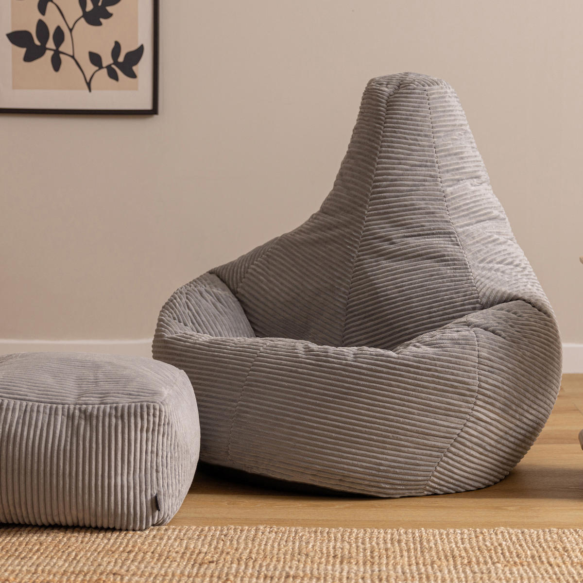 SITZSACK mit Hocker Dalton XXL Cord - Grau, Textil (94/40/92cm) - icon