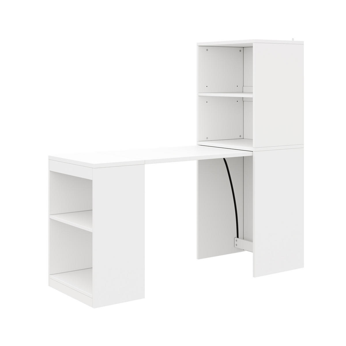 ECKSCHREIBTISCH mit Regal Platzsparend mit Rollen für Arbeitszimmer Weiß - Weiß, Holzwerkstoff (130/55/137cm) - EVRYAE