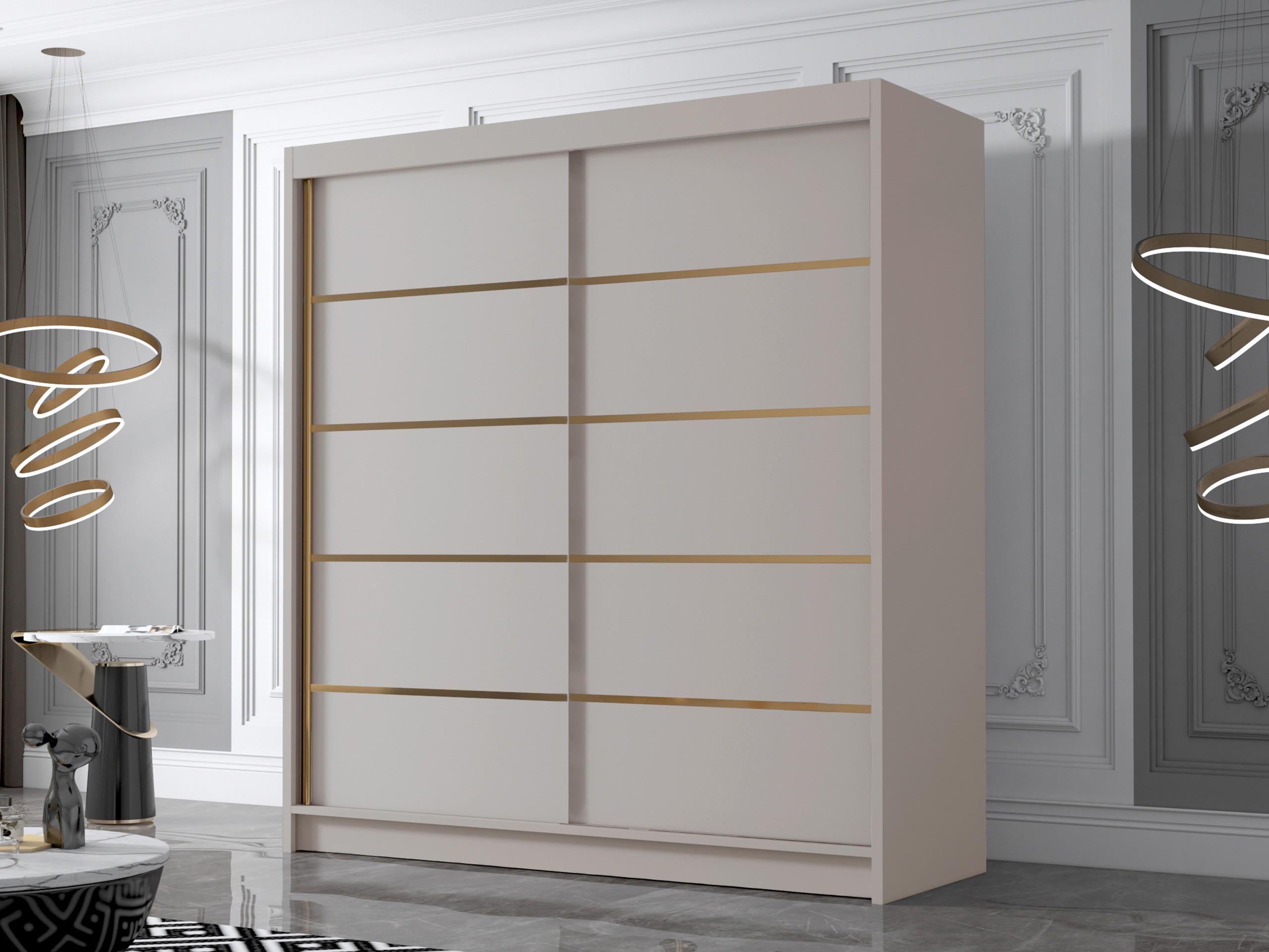 SCHIEBETÜRENSCHRANK Bali IV - Goldfarben/Naturfarben, Holzwerkstoff/Metall (180/215/58cm) - MIRJAN24