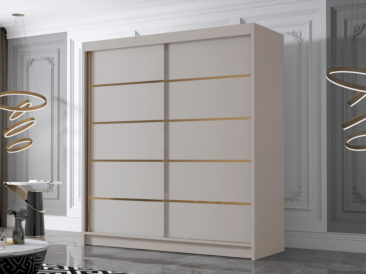 SCHIEBETÜRENSCHRANK Bali IV - Goldfarben/Naturfarben, Holzwerkstoff/Metall (180/215/58cm) - MIRJAN24