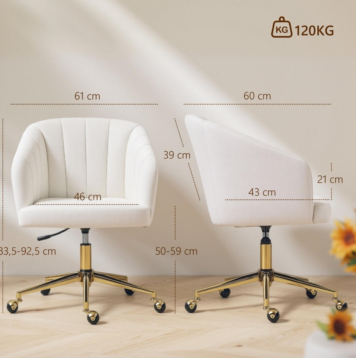BÜROSTUHL höhenverstellbar drehbar Polyester Cream White - Weiß, Kunststoff (60/92.5/61cm) - Meubliv