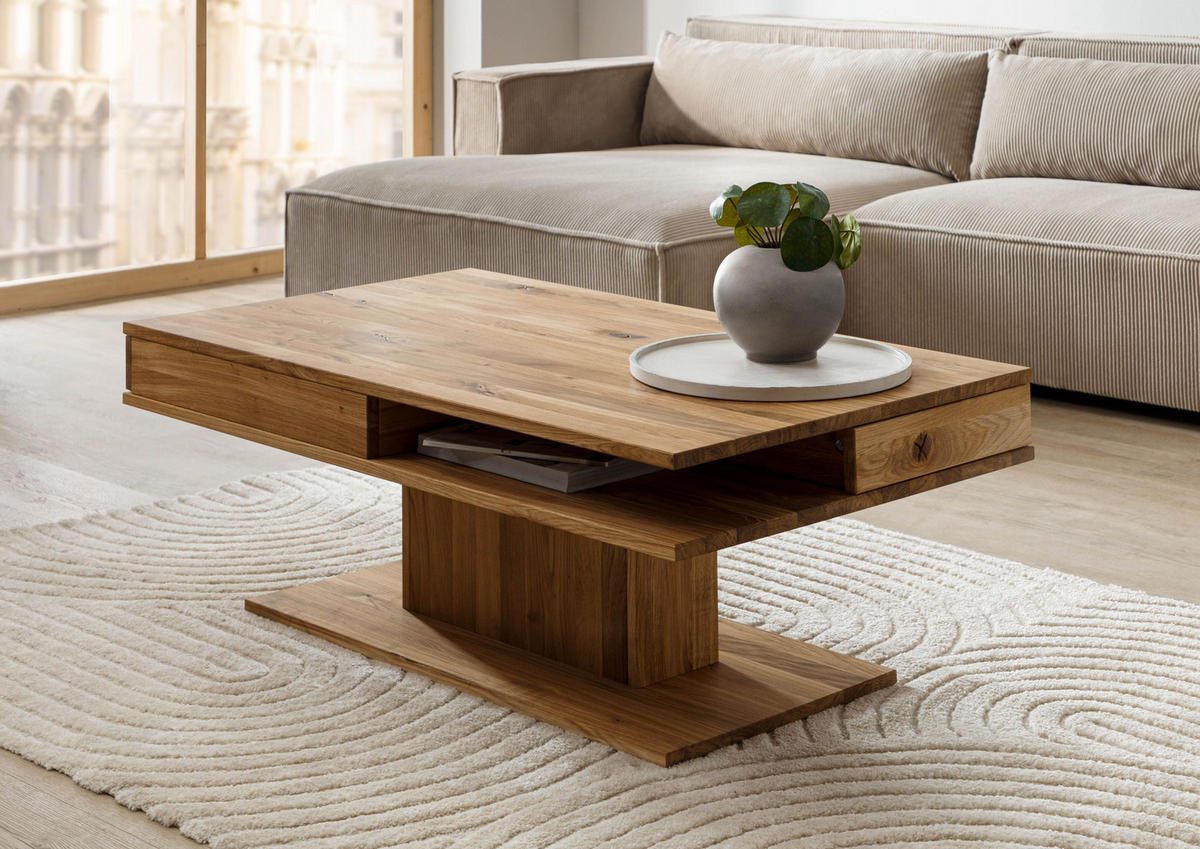 COUCHTISCH Wildeiche 120x70x45 natur geölt WIEN #201 - Naturfarben, Holz (120/70/45cm) - Massivmoebel24