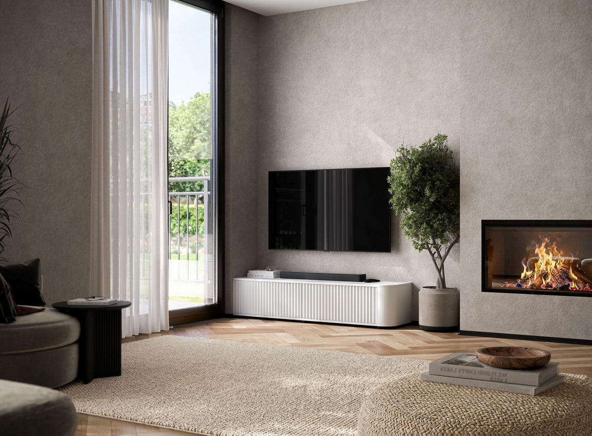 TV stolek Aurora bílý matný 140 cm s nízkými nožkami - bílá, kompozitní dřevo (140/31/35cm) - Meble Lindner