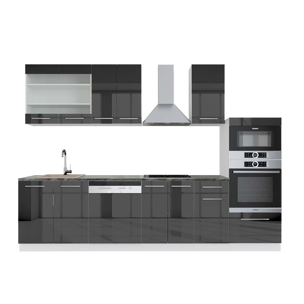 KÜCHENZEILE Fame-Line Anthrazit Hochglanz/Weiß 300 cm AP Anthrazit - Anthrazit/Weiß, Holzwerkstoff (300/81.6/60cm) - Vicco