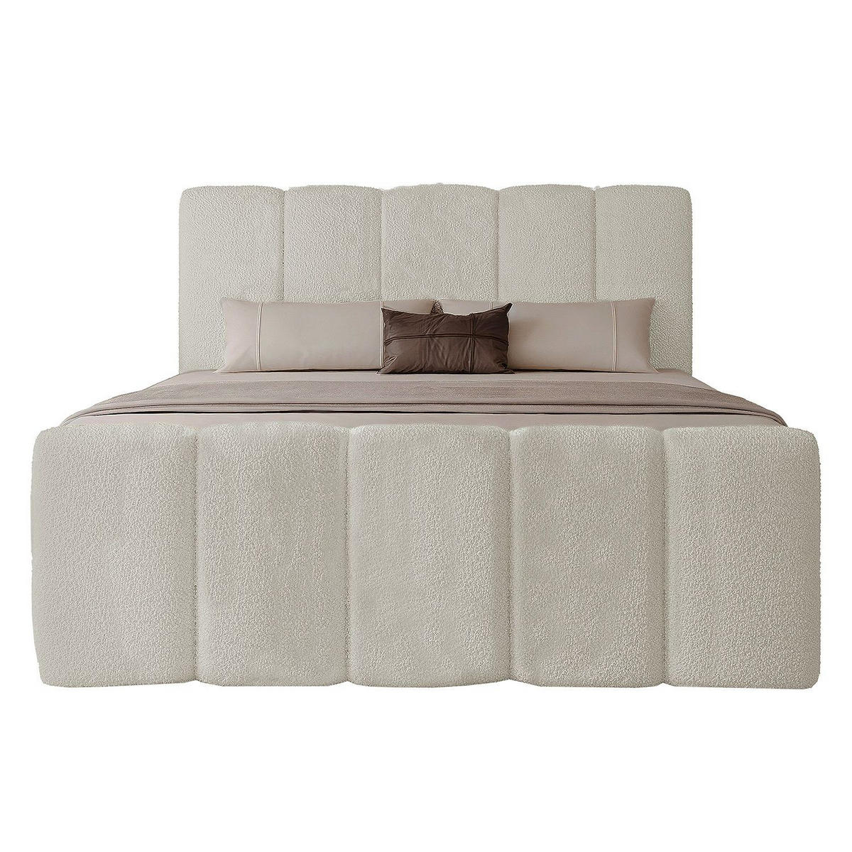 BOXBETT Manitoba 180/200 cm Bouclé Beige mit Bettkasten - Beige, Textil (180/200cm) - Juskys