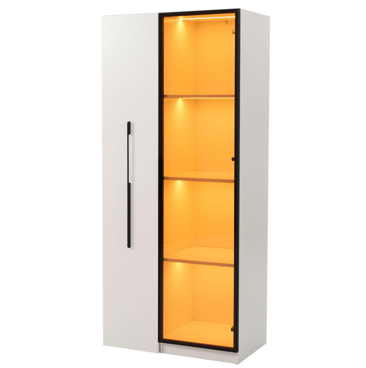 VITRINE 70/40/160 cm mit ausziehbarem Bücherregal, LED-Beleuchtung und Glastür, MDF, Weiß - Weiß, Holzwerkstoff (70/160/40cm) - Redom