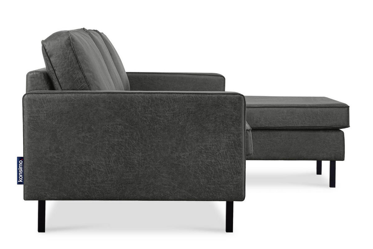 ECKSOFA-RECHTS INVIA mit Armlehnen vintage, Lederoptik-Stoff, dunkelgrau - Dunkelgrau/Schwarz, Textil (234/160cm) - KONSIMO®