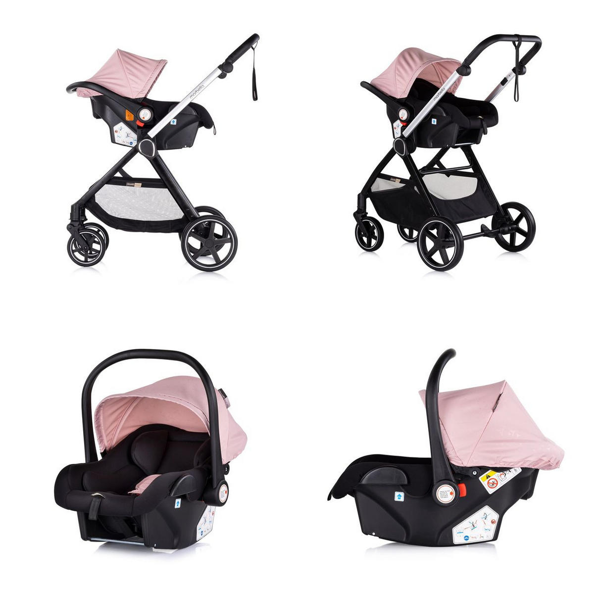 KOMBIKINDERWAGEN Marbella 3 in 1 rosa Fußabdeckung Einlage i-Size Babyschale - Rosa, Metall (90/63/108cm) - Chipolino