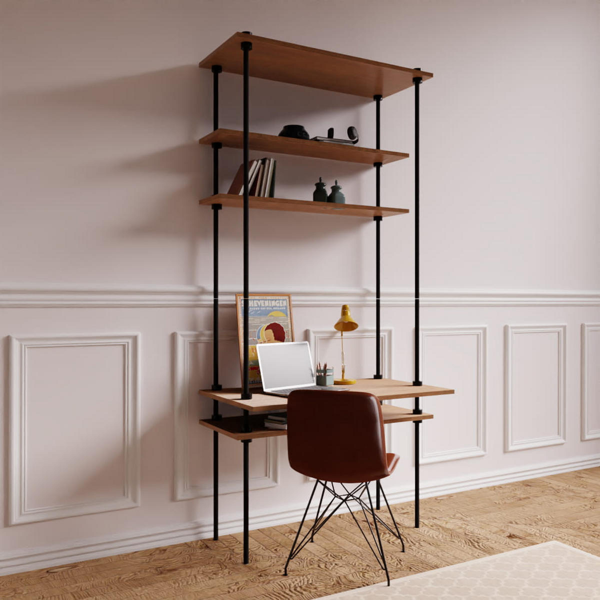 SCHREIBTISCH mit Regal 185x85x35/52,5cm - Eiche San Remo, Metall (85/185/52.5cm) - AR Shelving