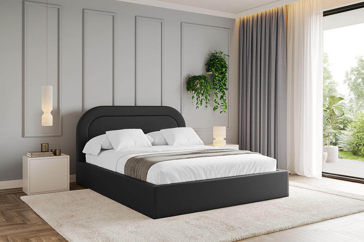 POLSTERBETT mit Bettkasten und Lattenrost, Bett mit Matratze H3/H4 - LERAY 180x200 Schwarz Kunstleder - Schwarz Hochglanz, Holzwerkstoff/Textil (180/200cm) - ALTDECOR