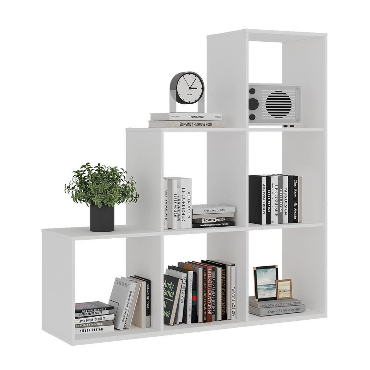 TREPPENREGAL Theresa Weiß 104 x 108 cm 6 Fächer - Weiß, Holzwerkstoff (104/108/29cm) - Vicco