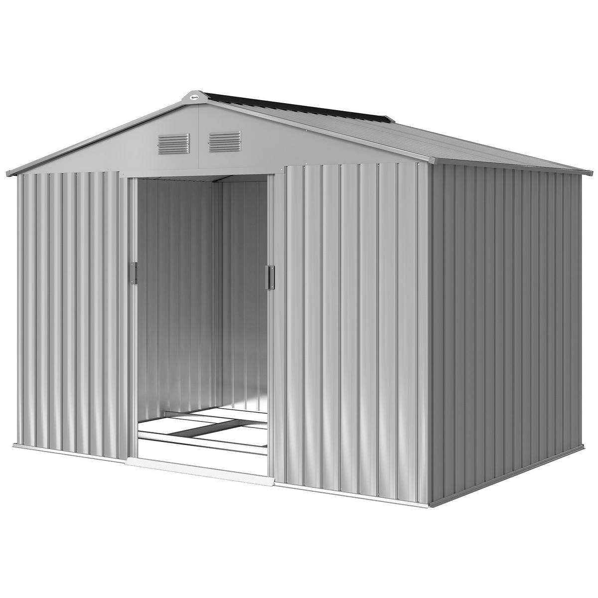 GARTENHAUS 4,9 m² ,277 x 195 x 192 cm mit Schiebetür, Belüftung und Fundamentset, grau - Grau, Metall (195/192/277cm) - Vallsero
