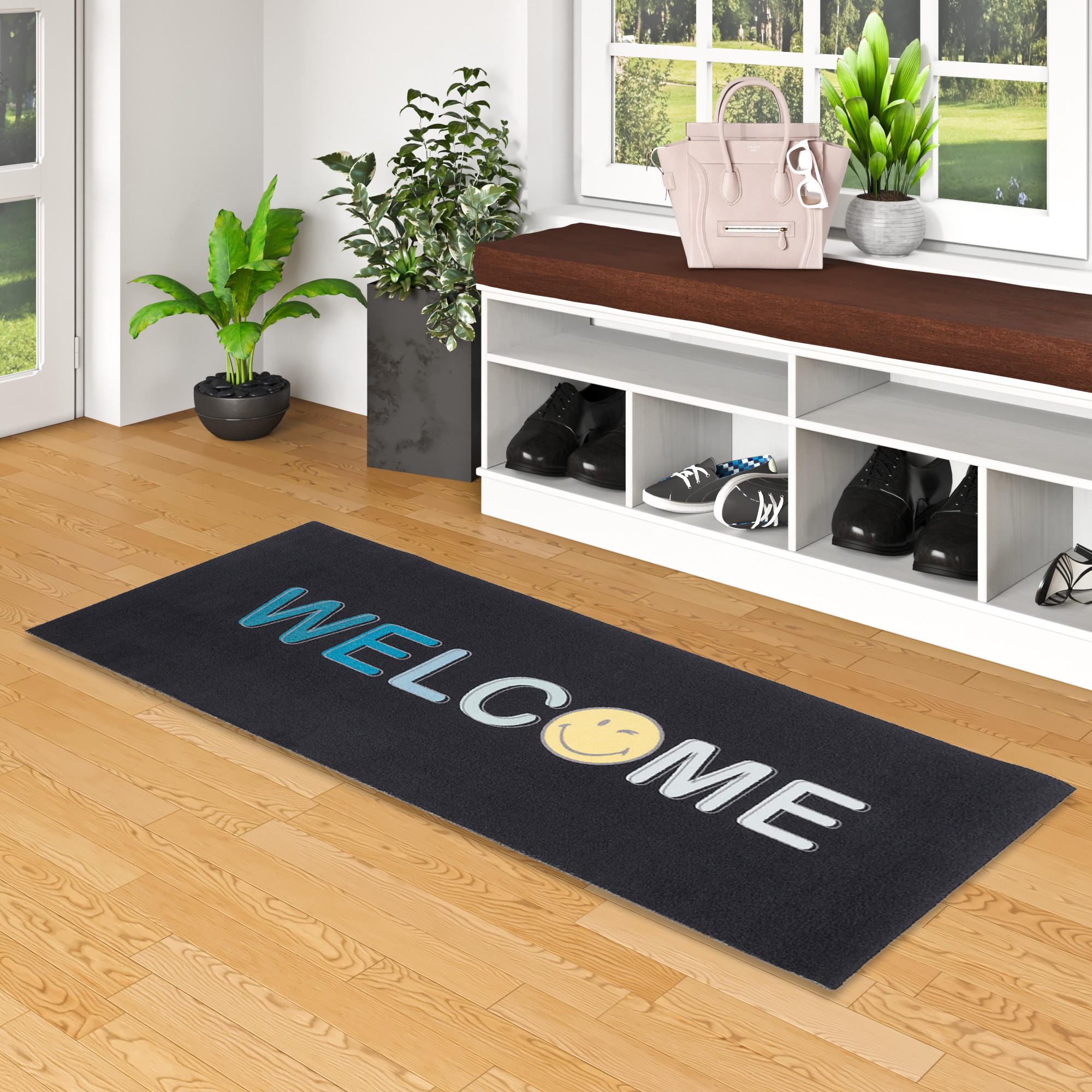 KÜCHENLÄUFER TEPPICH TRENDY SMILEY WELCOME - Schwarz, Textil (45/145cm) - Pergamon