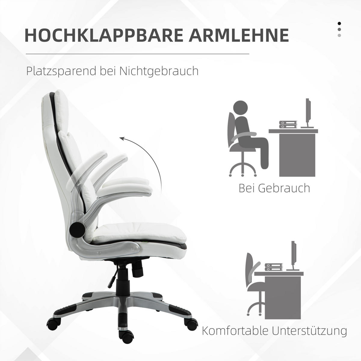 ERGONOMISCHER Bürostuhl, Armlehne - Weiß, Kunststoff (67/121/69cm) - Vinsetto