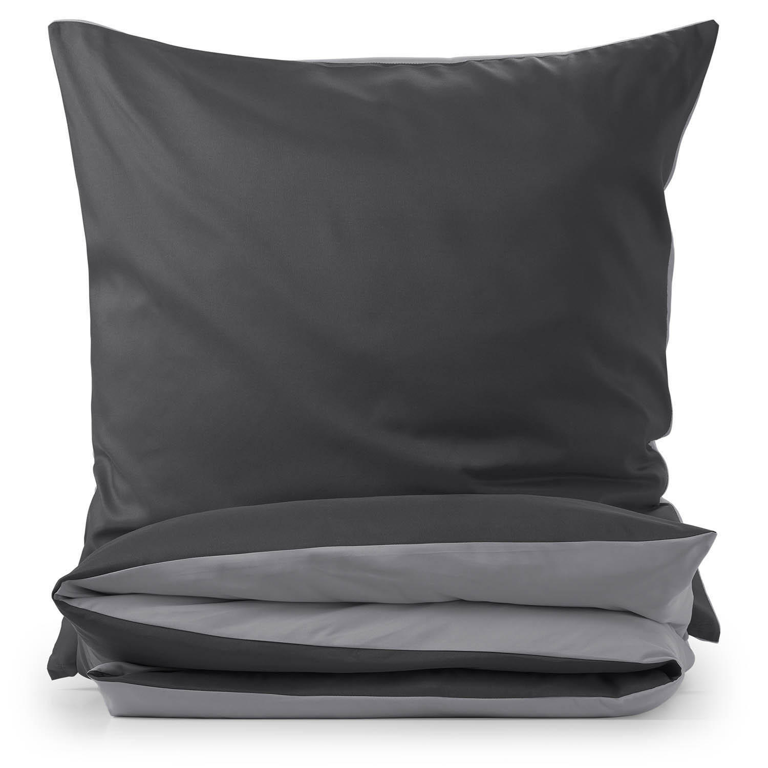 WENDEBETTWÄSCHE Ebba 200/200 cm 2 mal 80/80 cm, Anthrazit und Grau - Anthrazit/Grau, Textil (200/200cm) - Blumtal