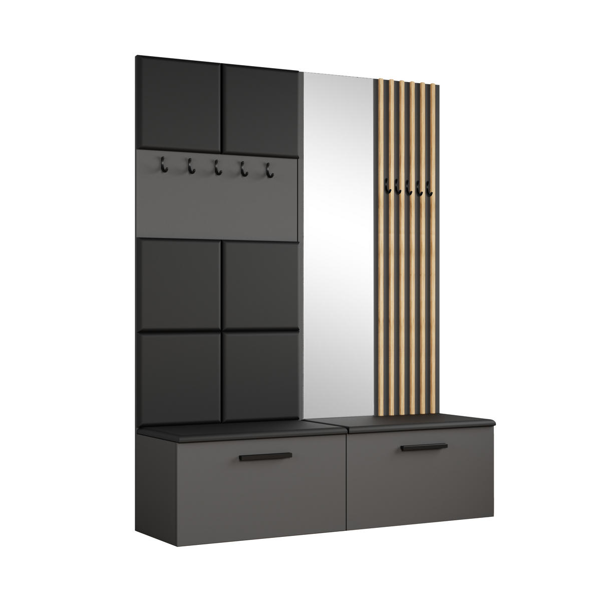 GARDEROBENSCHRANK MODULO 161,2/204/40 cm Modern Garderobe-Set Grau - Schwarz/Grau, Holzwerkstoff (161.2/204/40cm) - MASSENO