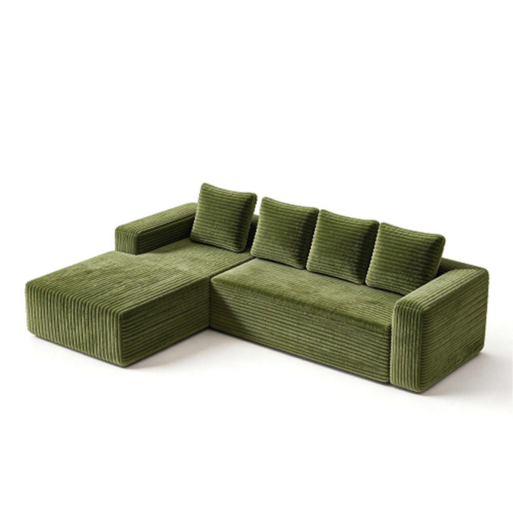 ECKSCHLAFSOFA aus Cord 261x168x58 cm mit Chaiselongue und ohne Montage, grün - Grün, Textil (261/168cm) - Luhomfu