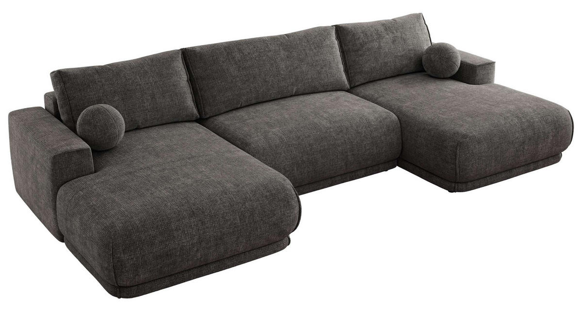 SEDACIA SÚPRAVA RINA U Sivá Hrubo tkaná ženilka - čierna/sivá, textil/plast (360/85/170cm) - MKS