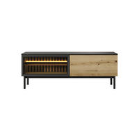 TV-SCHRANK Lango 150 Schwarz mit Eiche Evoke, Tv-Tisch mit Led-Beleuchtung - Hellbraun/Schwarz, Glas/Holzwerkstoff (150/55/39cm) - Bettso