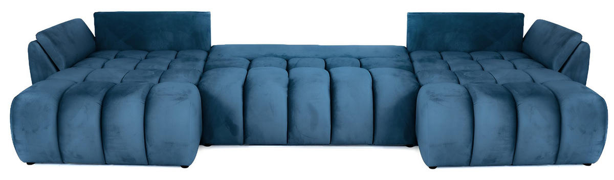 ECKSOFA Iris U mit Schlaffunktion und Bettkasten, U-Form – Dunkelblau Samt 382/184/85 cm - Blau/Schwarz, Kunststoff/Textil (382/184cm) - WFL GROUP